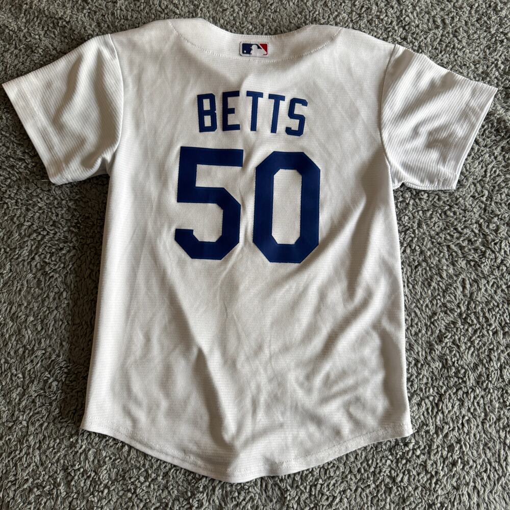 Authentic Nike Mookie Betts MLB Los Angeles Dodgers White #50 Jersey Youth S